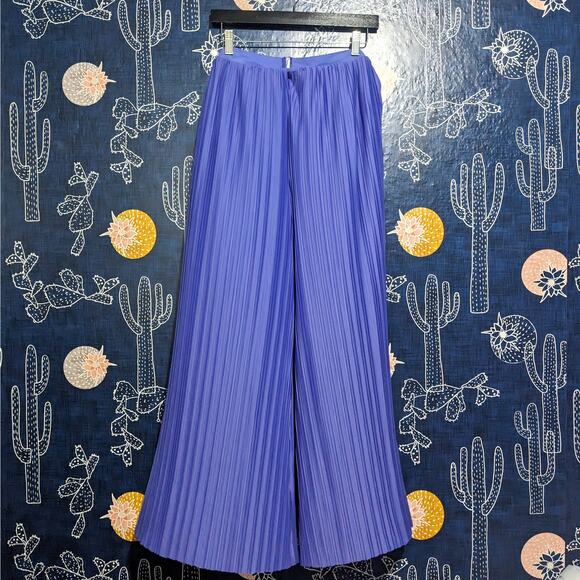 NWT Free People Winona Pleated Flare Trouser Pants Blue Women's Size Large - Picture 5 of 9